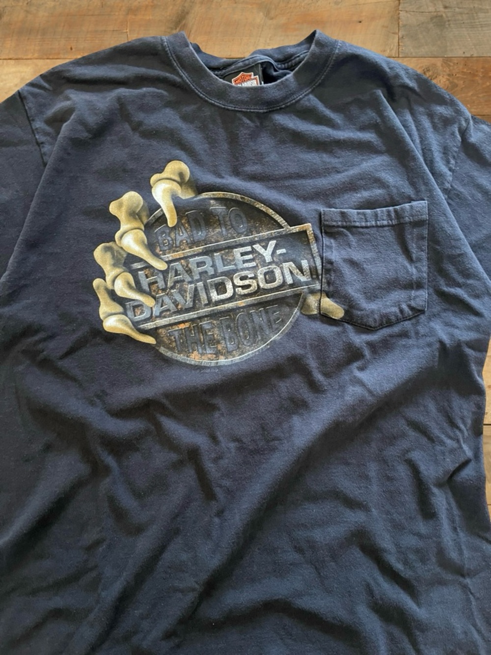 2004 Harley Davidson Indianapolis Tee “Bad to the Bone” | Pocket Tee, Tagged L